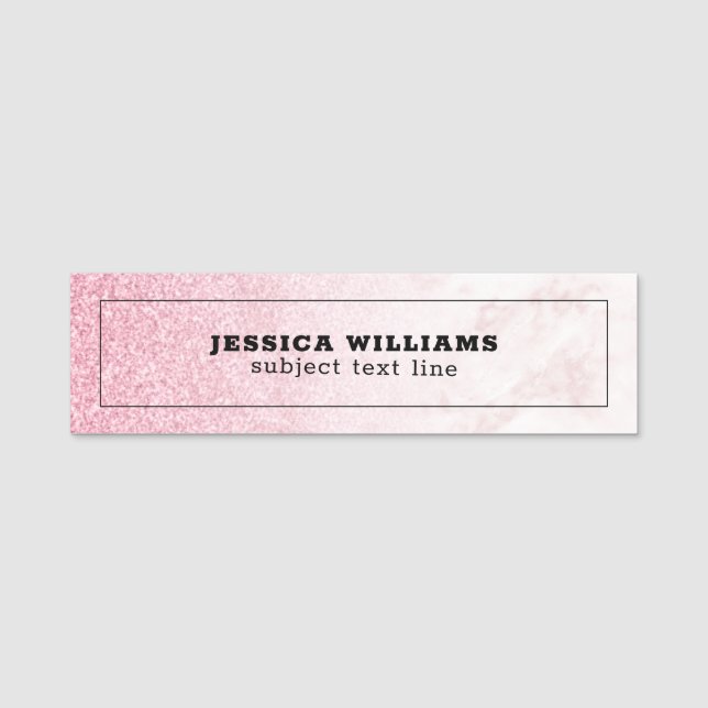 Pink glitter rose-gold marble ombre name tag (Front)