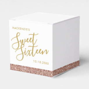 Pink Glitter Rose Gold Modern Sweet 16 Custom Favour Box
