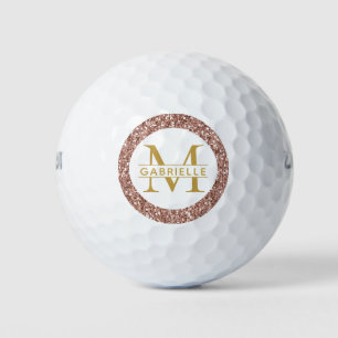 Pink Glitter Rose Gold Monogram and Name Golf Balls