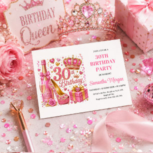Pink Glitter Rose Gold Sparkle 30th Birthday Invit Invitation