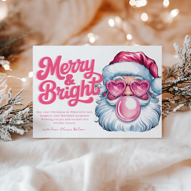 Pink Glitter Santa Modern Chic Christmas Card (Creator Uploaded)