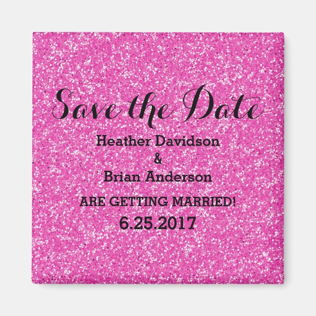Pink Glitter Save the Date Magnet (Front)