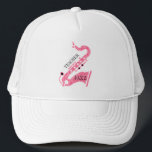 Pink Glitter Saxophone Illustration Trucker Hat<br><div class="desc">Modern pink glitter simple saxophone illustration with customisable text in black.</div>