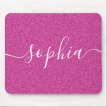 Pink Glitter Script Mouse Pad<br><div class="desc">Pink glitter with name in script calligraphy.</div>