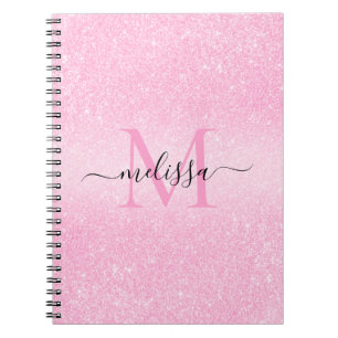 Pink Glitter Script Name Monogram Notebook