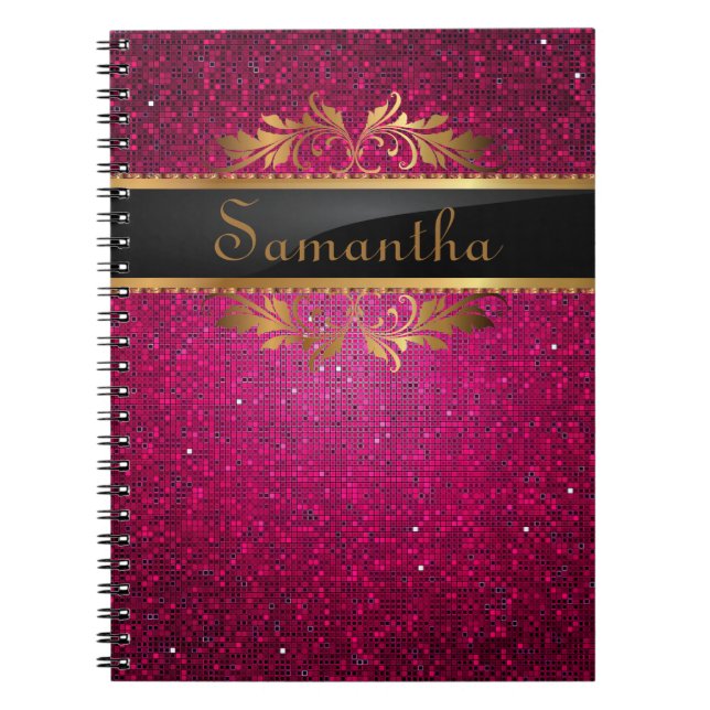 Pink Glitter Sequin Disco Glitz Spiral Notebook (Front)