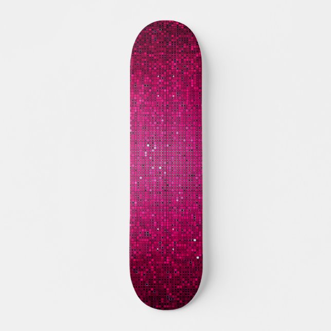 Pink Glitter Sequin Disco Old School Skateboard (Front)