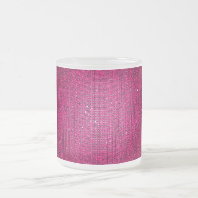 Pink Glitter Sequin Frosted Glass Coffee Mug Cup (Center)