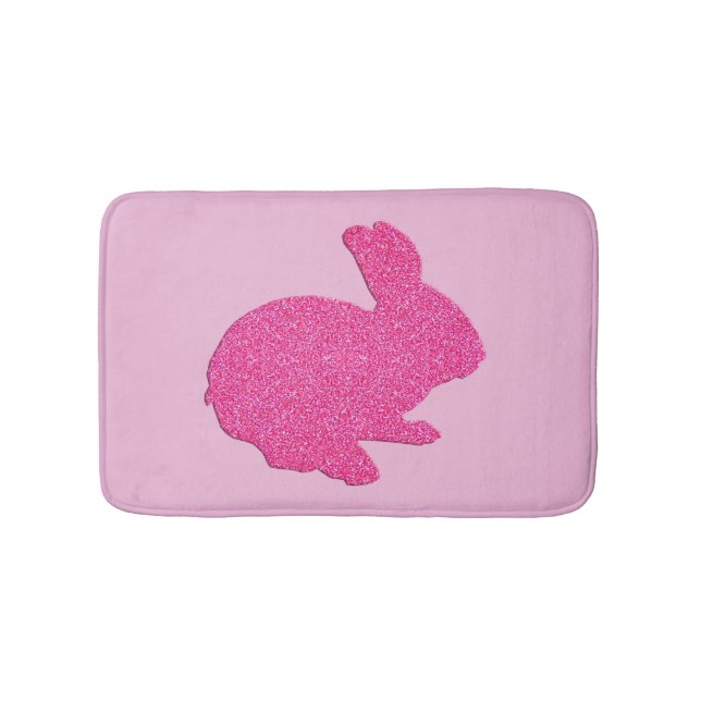 Pink Glitter Silhouette Bunny Rabbit Bath Mat (Front)