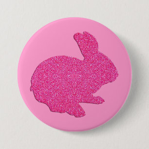 Pink Glitter Silhouette Easter Bunny Button