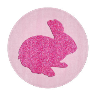 Pink Glitter Silhouette Easter Bunny Cutting Board