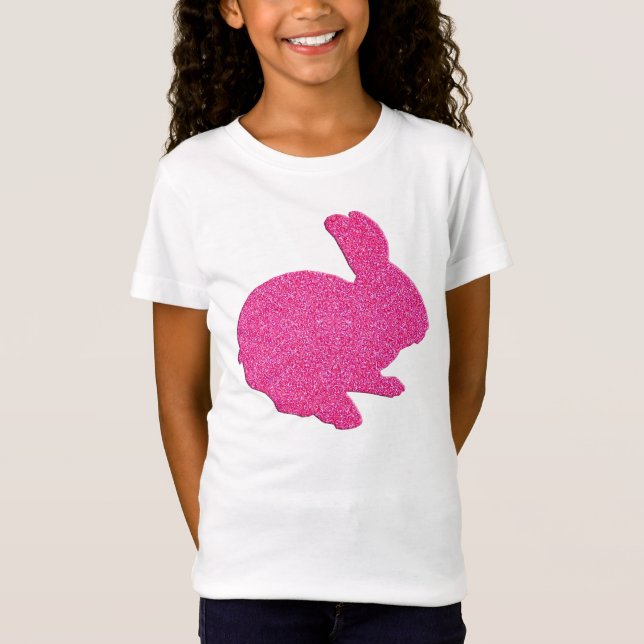 Pink Glitter Silhouette Easter Bunny Shirt (Front)
