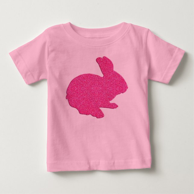 Pink Glitter Silhouette Easter Bunny Shirt (Front)