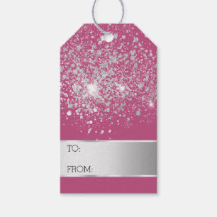Pink Glitter Silver Confetti Christmas Gift Tags