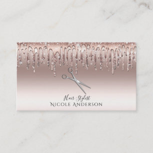 Pink Glitter Silver Salon Hair Stylist Scissors Business Card