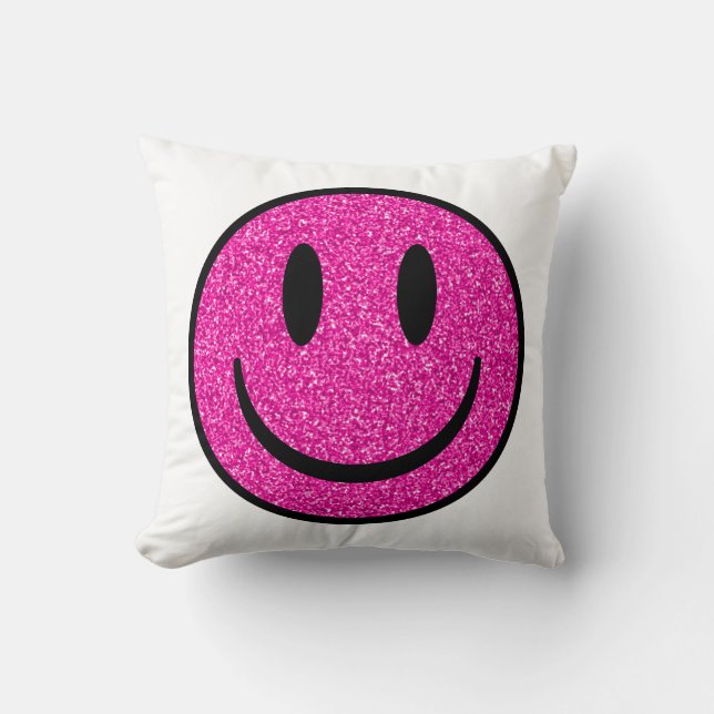 Pink Glitter Smile Face Cushion (Front)