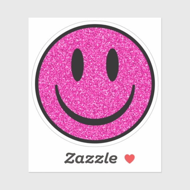 Pink Glitter Smile Face Custom-Cut Vinyl Stickers (Sheet)