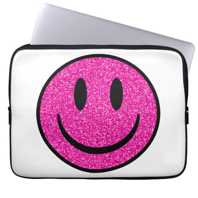Pink Glitter Smile Face Laptop Sleeve (Front)