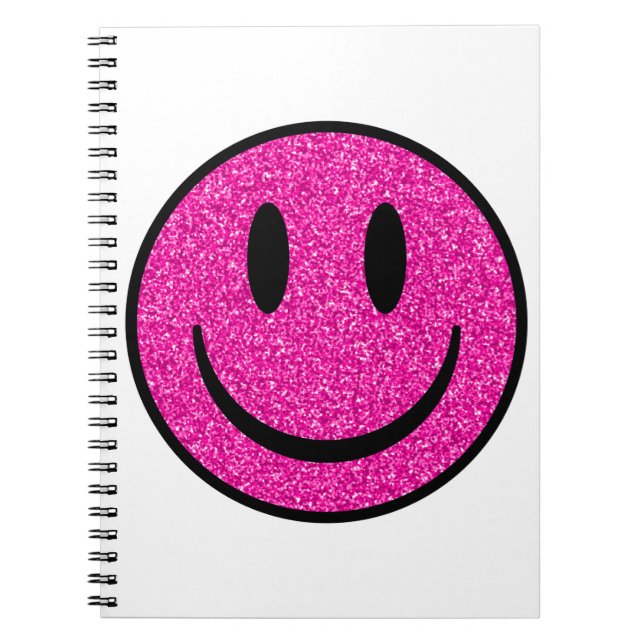 Pink Glitter Smile Face Notebook (Front)