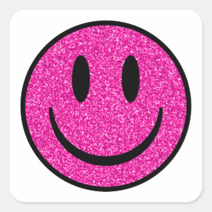 Pink Glitter Smile Face Square Sticker