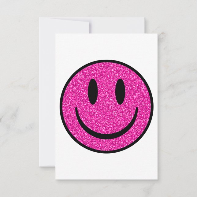 Pink Glitter Smile Face Thank You Card (Front)