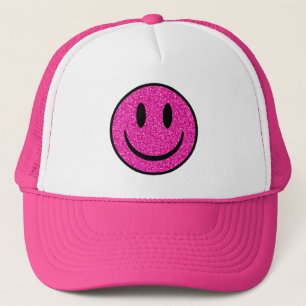Pink Glitter Smile Face Trucker Hat