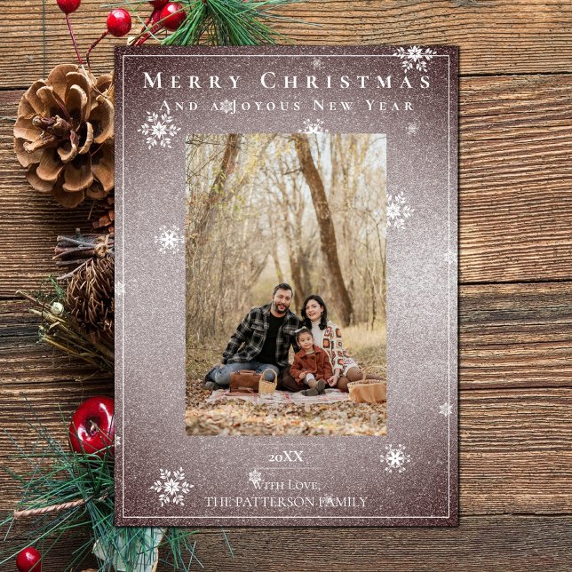 Pink Glitter Snowflakes Holiday Photo Card (Pink Glitter Snowflakes Holiday Photo Card)