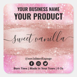 Pink Glitter Soy Candle Labels