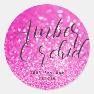 Pink Glitter Sparkle Crystal Bokeh Candle Labels