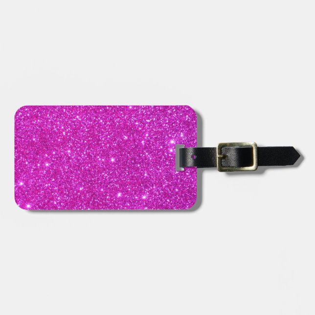 Pink Glitter Sparkle Customisable Design Luggage Tag (Front Horizontal)