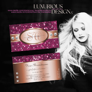 Pink Glitter Sparkle Diamonds Initials Rose Gold  Business Card