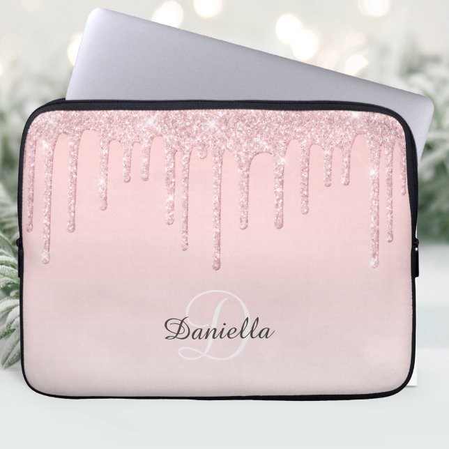 Pink Glitter Sparkle Monogram Laptop Sleeve (Creator Uploaded)
