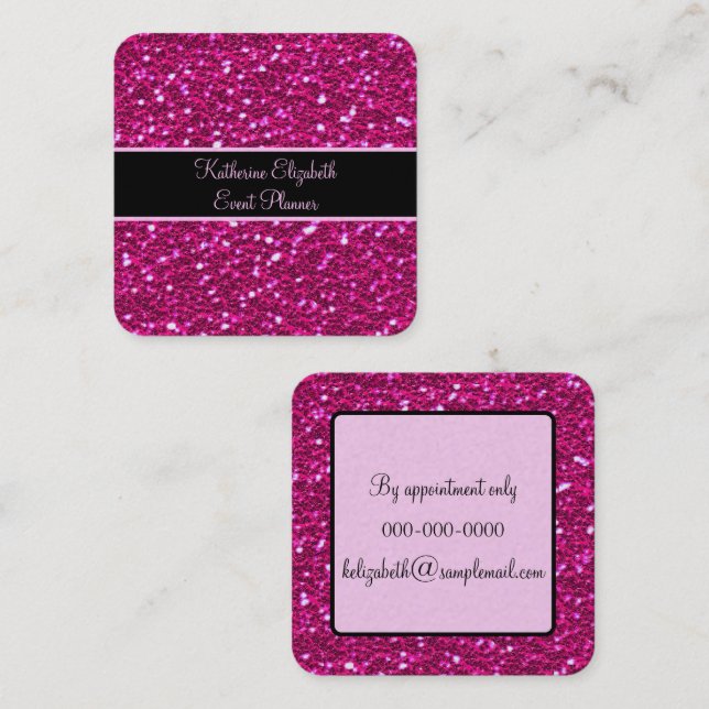 Pink Glitter Sparkles Girly Glam  Square Business Card (Front/Back)