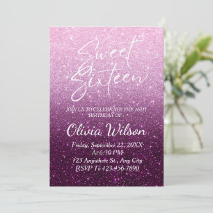 Pink Glitter Sparkles Ombre Sweet 16  Invitation