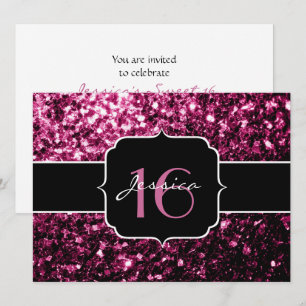 Pink glitter sparkles Sweet 16 Invitation