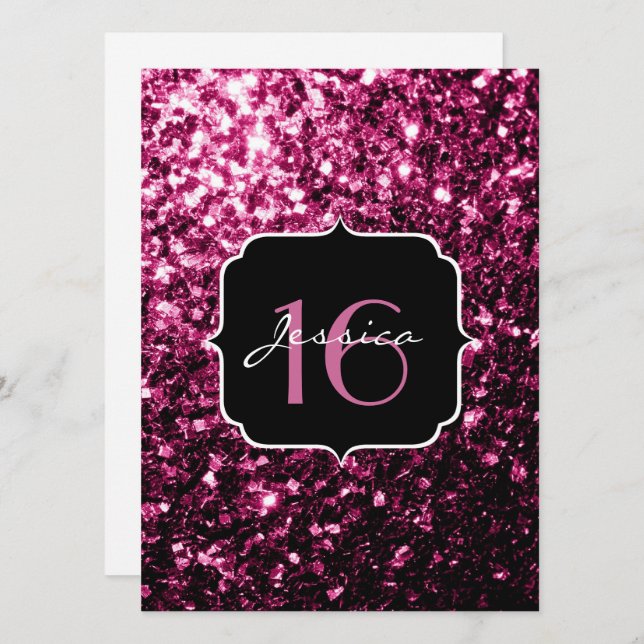 Pink glitter sparkles Sweet 16 Invitation (Front/Back)