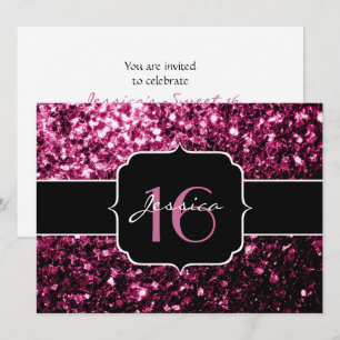Pink glitter sparkles Sweet 16 Invitation