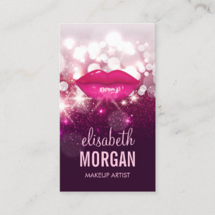 Pink Glitter Sparkling Makeup Artist Red Lips Business Card