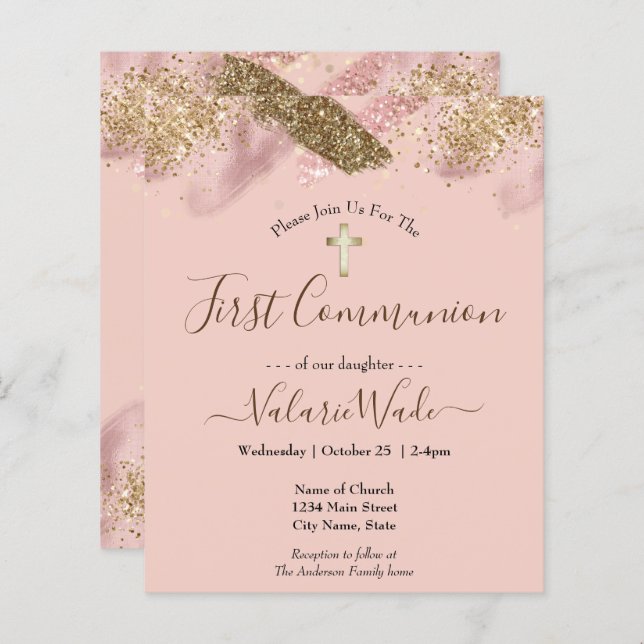 Pink Glitter Splash First Communion Budget (Front/Back)