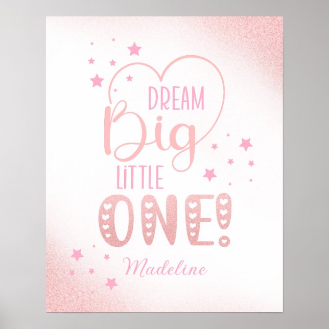 Pink Glitter Starry Dream Big Little One Heart Poster (Front)