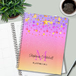 Pink Glitter Stars Monogram Name 2023 Planner<br><div class="desc">This girly planner is decorated with dripping faux gold and pink stars on a pink rainbow glitter background.
Easily customisable with your name,  monogram,  and year.</div>