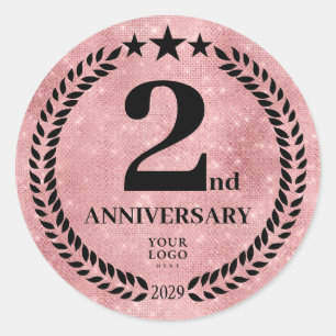 Pink Glitter Style 2nd Anniversary Business Logo Classic Round Sticker