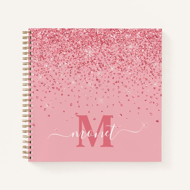Pink Glitter Stylish Monogrammed Notebook (Front)
