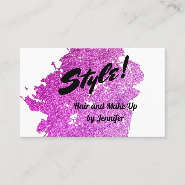Pink Glitter Stylist, Beauty Business Card (Front)
