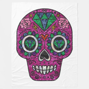 pink glitter sugar skull blanket