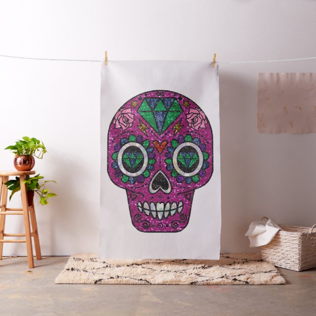 pink glitter sugar skull fabric (In Situ)