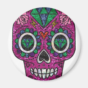 pink glitter sugar skull magnet