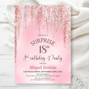 Pink Glitter Surprise 18th Birthday Party Invitation