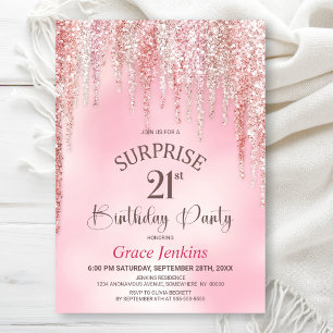 Pink Glitter Surprise 21st Birthday Party Invitation