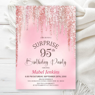 Pink Glitter Surprise 95th Birthday Party Invitation